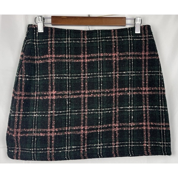 NWT Lulus Green Pink Plaid Tweed Mini Skirt Size M Lined‎ Preppy School Girl - Picture 1 of 11